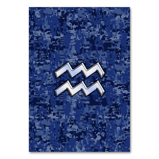 Aquarius Zodiac Symbol auf der blauen digitalen Ca Tischnummer (Vorderseite)