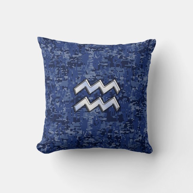 Aquarius Zodiac-Symbol auf der Marine Digital Camo Kissen (Vorderseite)