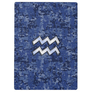 Aquarius Zodiac-Symbol auf der Marine Digital Camo Klemmbrett