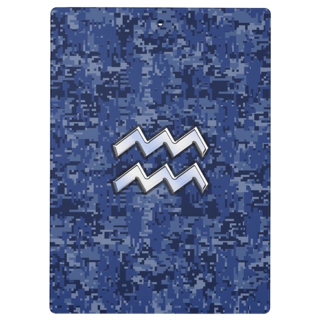 Aquarius Zodiac-Symbol auf der Marine Digital Camo Klemmbrett (Rückseite)