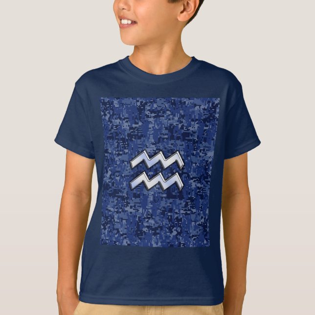 Aquarius Zodiac-Symbol auf der Marine Digital Camo T-Shirt (Vorderseite)