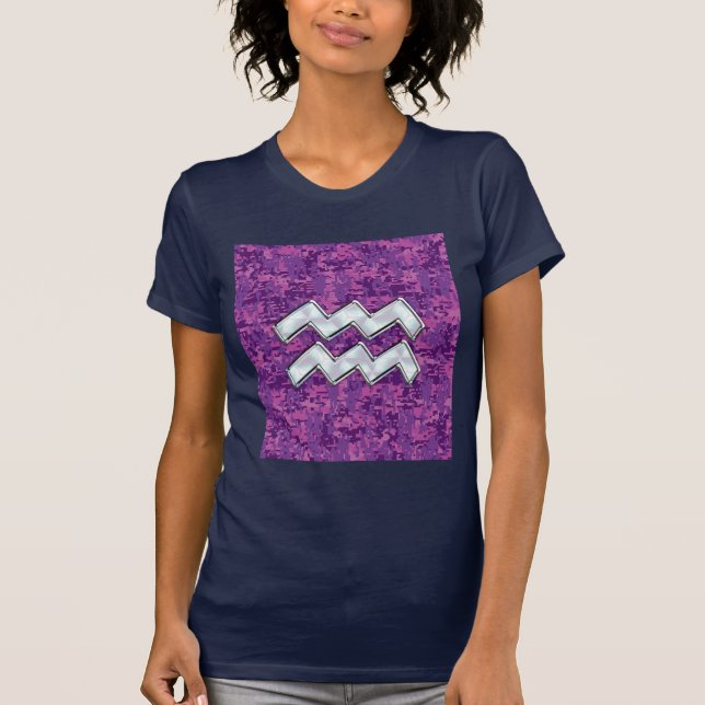 Aquarius Zodiac-Symbol auf der rosa digitalen Camo T-Shirt (Vorderseite)