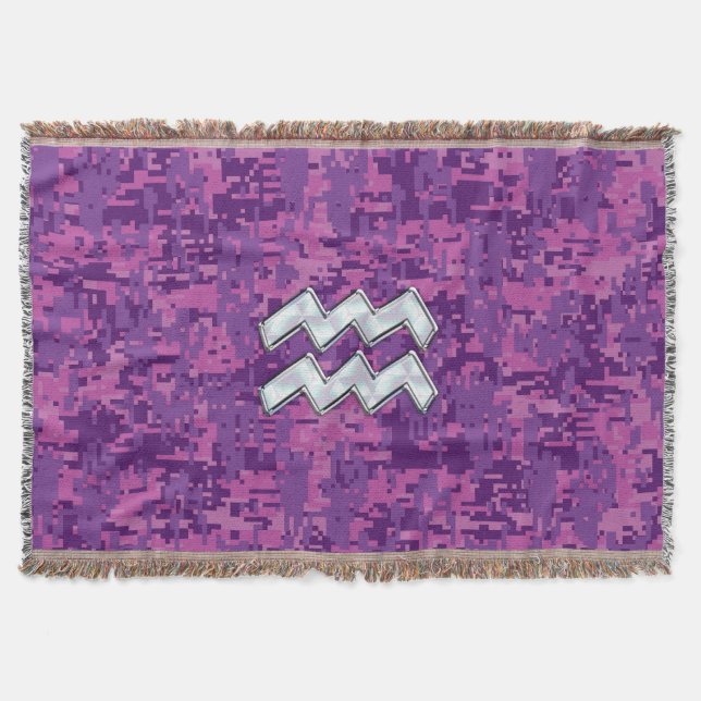Aquarius Zodiac-Symbol auf fuchsiendigitaler Camou Decke (Vorderseite)