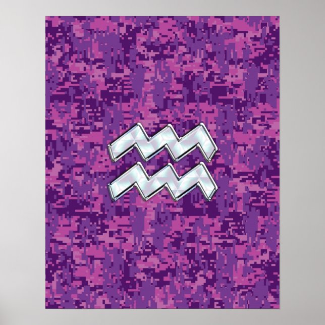 Aquarius Zodiac-Symbol auf fuchsiendigitaler Camou Poster (Vorne)
