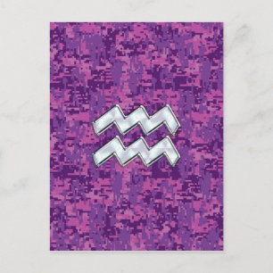 Aquarius Zodiac-Symbol auf fuchsiendigitaler Camou Postkarte