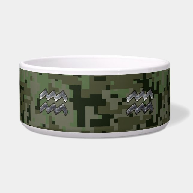 Aquarius Zodiac-Symbol auf grüner digitaler Camouf Napf (Vorderseite)