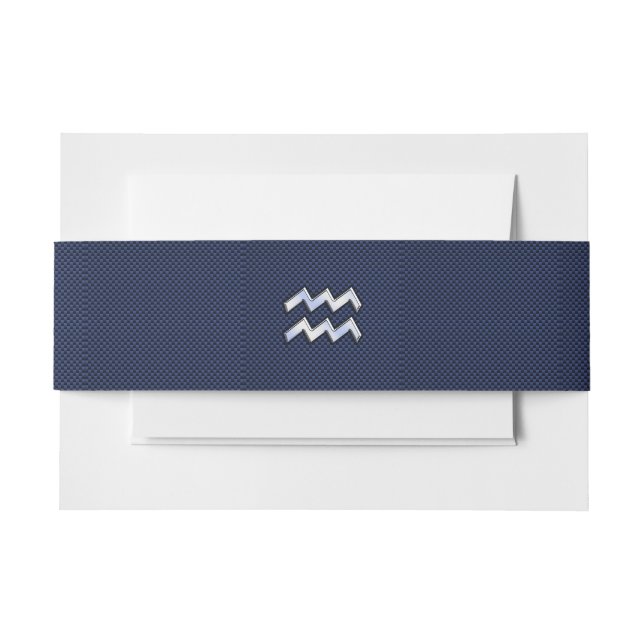 Aquarius Zodiac Symbol auf Navy Blue Carbon Fibre Einladungsbanderole (Vorderseite Beispiel)