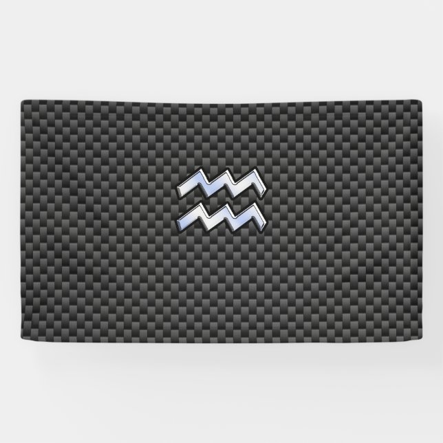 Aquarius Zodiac Symbol Carbon Fibre Decor Banner (Horizontal)