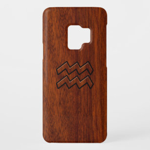 Aquarius Zodiac Symbol Mahogany Wood Style Case-Mate Samsung Galaxy S9 Hülle