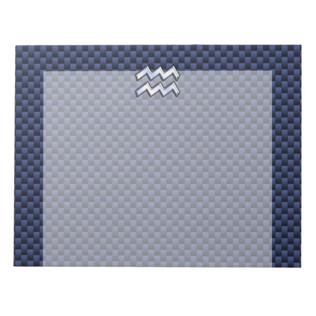 Aquarius Zodiac Symbol on Navy Blue Carbon Fiber Notizblock (Vorderseite)