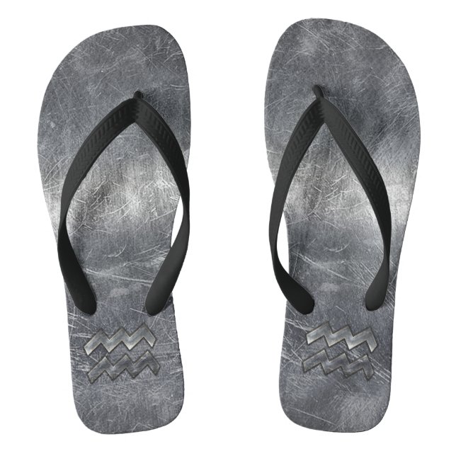 Aquarius Zodiac Symbol Stress Silber Steel Flip Flops (Fußbett)