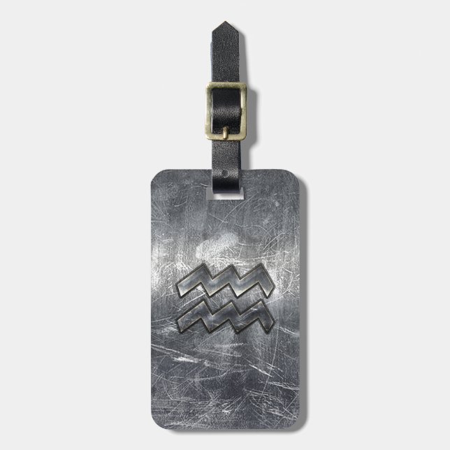 Aquarius Zodiac Symbol Stress Silber Steel Gepäckanhänger (Vorderseite vertikal)