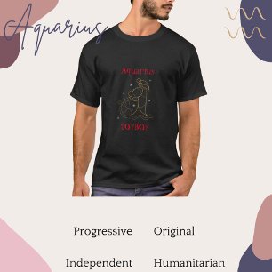 Aquarius Zodiac Typografie Gold Red Graphic Cool T-Shirt