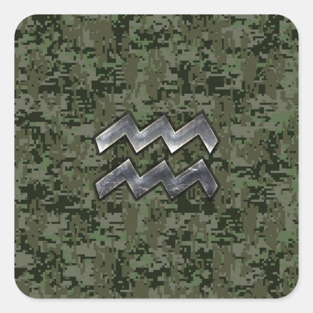 Aquarius Zodiac-Zeichen auf der digitalen Camoufla Quadratischer Aufkleber (Vorderseite)