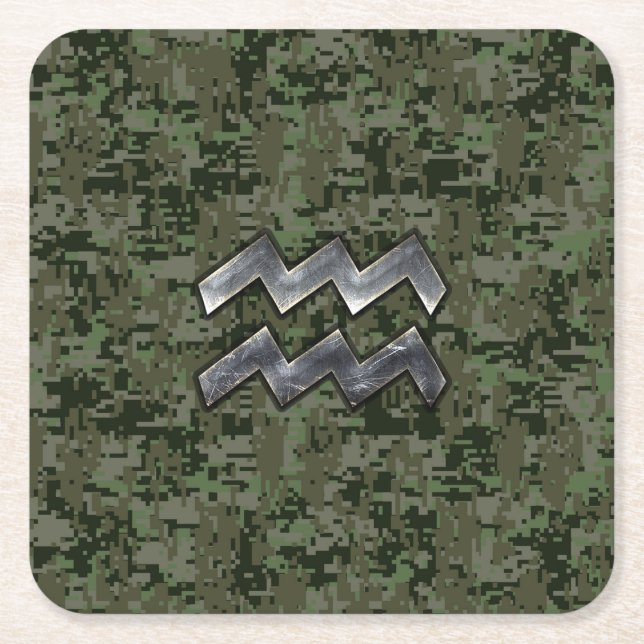 Aquarius Zodiac-Zeichen auf der digitalen Camoufla Rechteckiger Pappuntersetzer (Vorderseite)