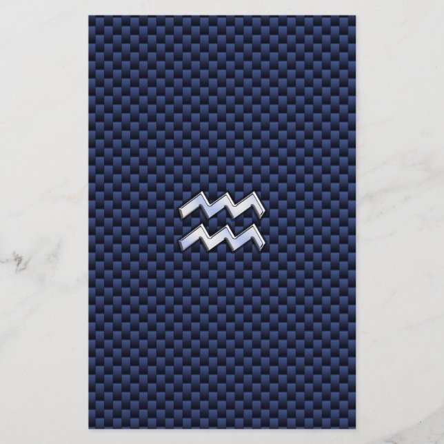 Aquarius Zodiac-Zeichen auf Royal Blue Carbon Fibr Briefpapier (Vorderseite)