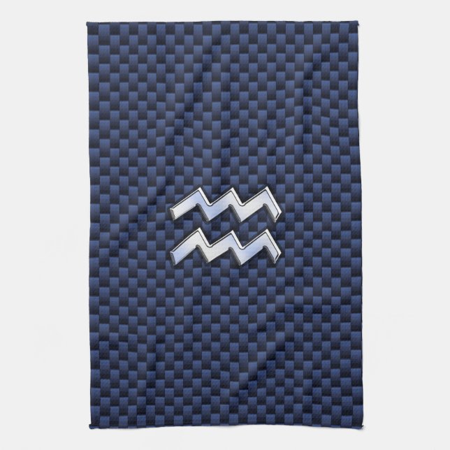 Aquarius Zodiac-Zeichen auf Royal Blue Carbon Fibr Handtuch (Vertikal)