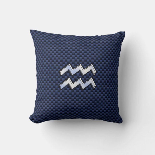 Aquarius Zodiac-Zeichen auf Royal Blue Carbon Fibr Kissen (Vorderseite)