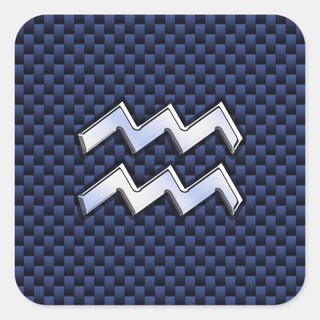 Aquarius Zodiac-Zeichen auf Royal Blue Carbon Fibr Quadratischer Aufkleber (Vorderseite)
