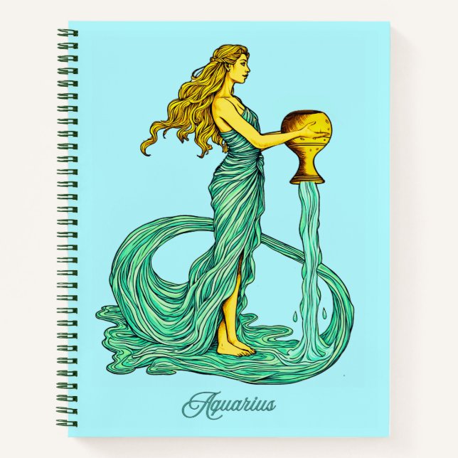 Aquarius Zodiac Zeichen, Frau mit fließendem Wasse Notizbuch (Vorderseite)