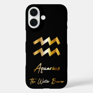 Aquarius Zodiac Zeichen, Schwarz & Gold iPhone 16 Hülle
