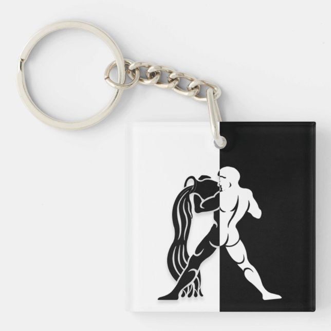 Aquarius Zodiac Zeichen, Schwarz & Weiß Schlüssela Schlüsselanhänger (Vorderseite)