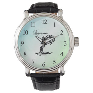 Aquarius Zodiac Zeichen und Symbol Blau Grün Armbanduhr