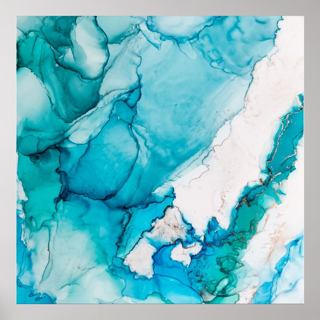 Aquastruktur mit Goldfäden Poster (Vorne)