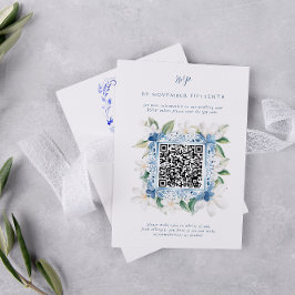 Aquatercolor Santorini Griechenland | QR Code Wedd RSVP Karte