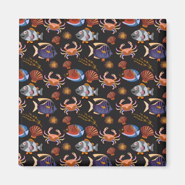 Aquatic animals pattern | ocean underwater life 11 magnet (Vorne)