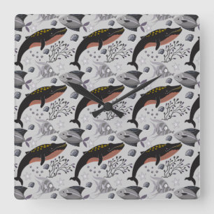 Aquatic animals pattern   ocean underwater life 22 quadratische wanduhr