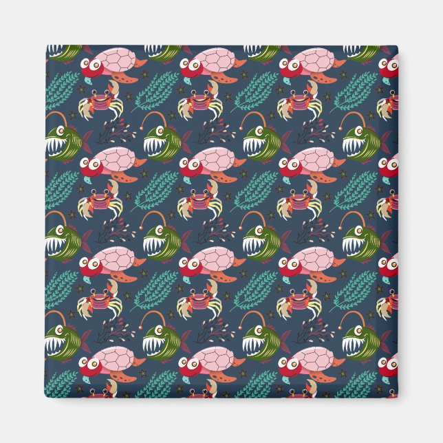 Aquatic animals pattern | ocean underwater life 34 magnet (Vorne)