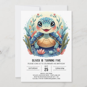 Aquatic Boho Whimsy Turtle Boy Birthday Einladung