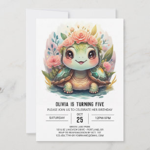 Aquatic Custom Turtle Girl Birthday Einladung