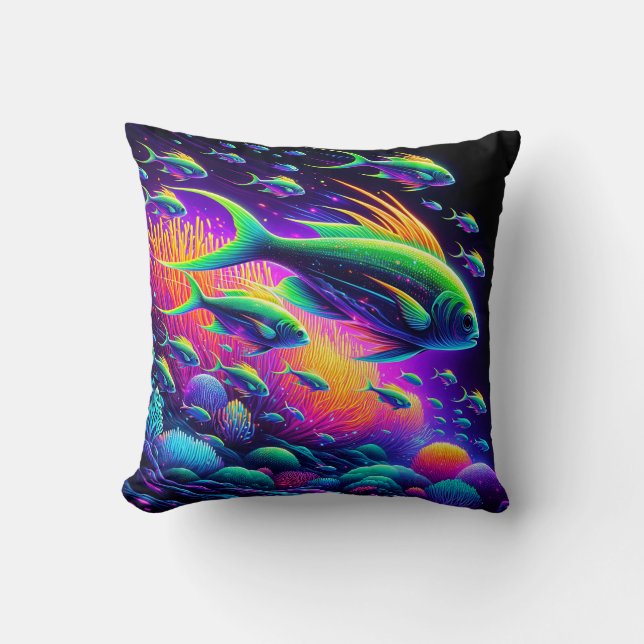 "Aquatic Dance: Neon Serenity Vorhang" Kissen (Vorderseite)