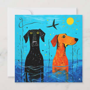 "Aquatic Duo of Joy" - surreal farbige Hunde Dankeskarte
