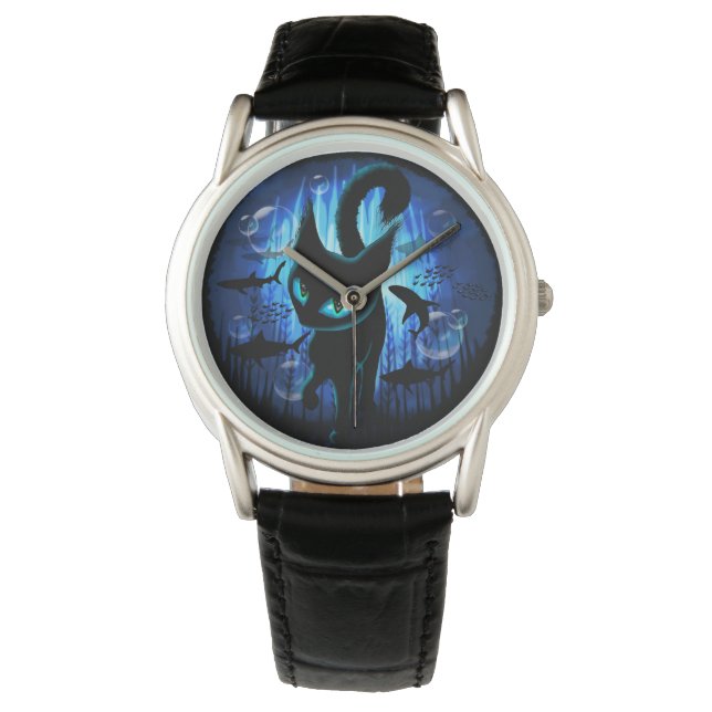 Aquaticat - surreale Katze im Tiefsee Armbanduhr (Vorderseite)