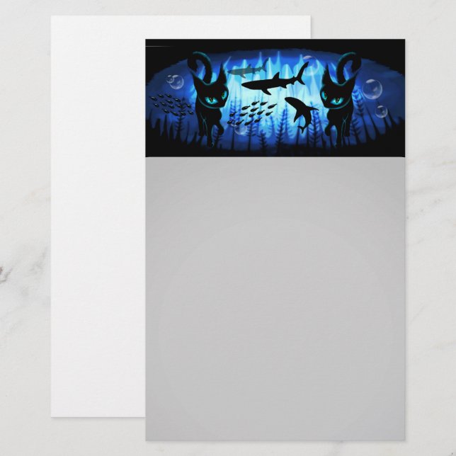 Aquaticat - surreale Katze im Tiefsee Briefpapier (Vorne/Hinten)