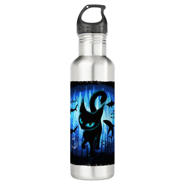 Aquaticat - surreale Katze im Tiefsee Edelstahlflasche (Vorderseite)