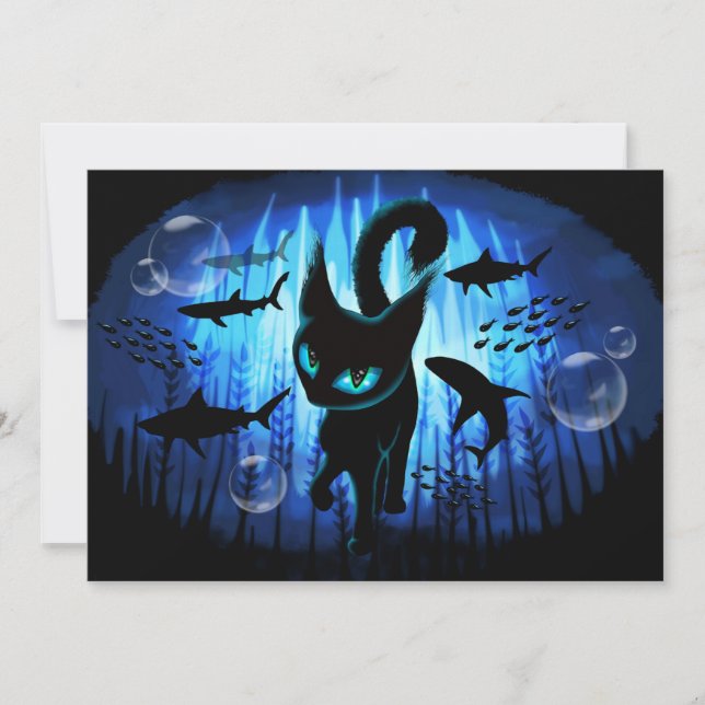 Aquaticat - surreale Katze im Tiefsee Einladung (Vorderseite)