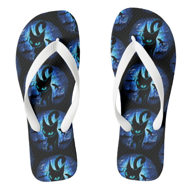 Aquaticat - surreale Katze im Tiefsee Flip Flops (Fußbett)