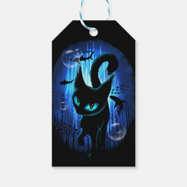Aquaticat - surreale Katze im Tiefsee Geschenkanhänger (Vorderseite)