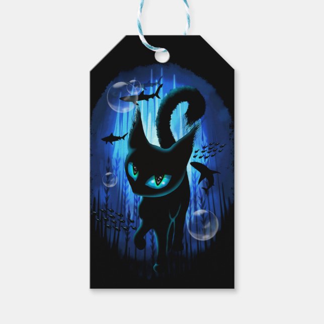 Aquaticat - surreale Katze im Tiefsee Geschenkanhänger (Vorderseite)
