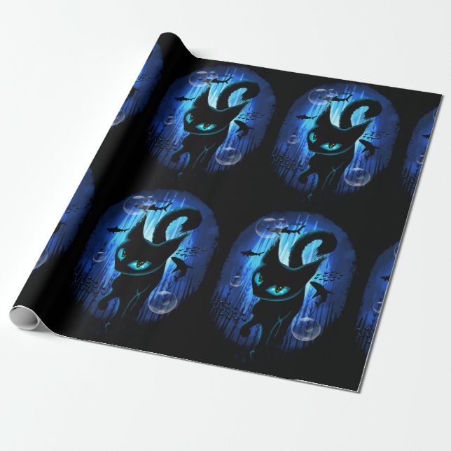Aquaticat - surreale Katze im Tiefsee Geschenkpapier (Ungerollt)
