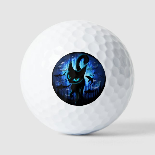 Aquaticat - surreale Katze im Tiefsee Golfball (Vorderseite)