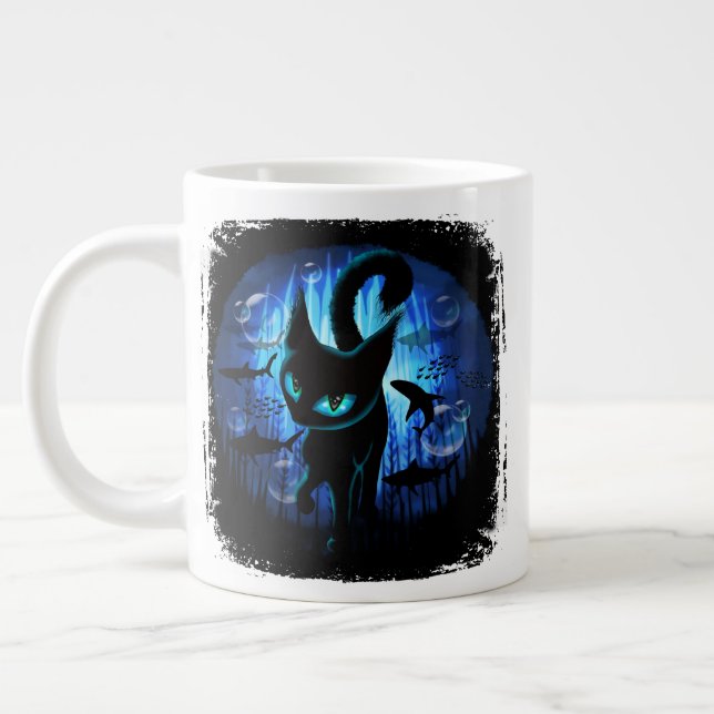 Aquaticat - surreale Katze im Tiefsee Jumbo-Tasse (Links)