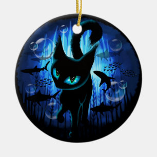 Aquaticat - surreale Katze im Tiefsee Keramik Ornament