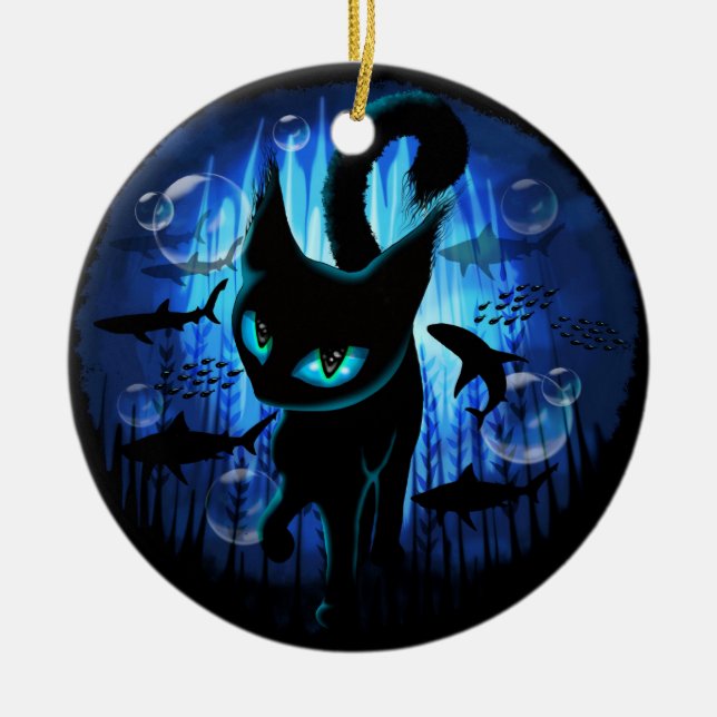Aquaticat - surreale Katze im Tiefsee Keramik Ornament (Vorne)