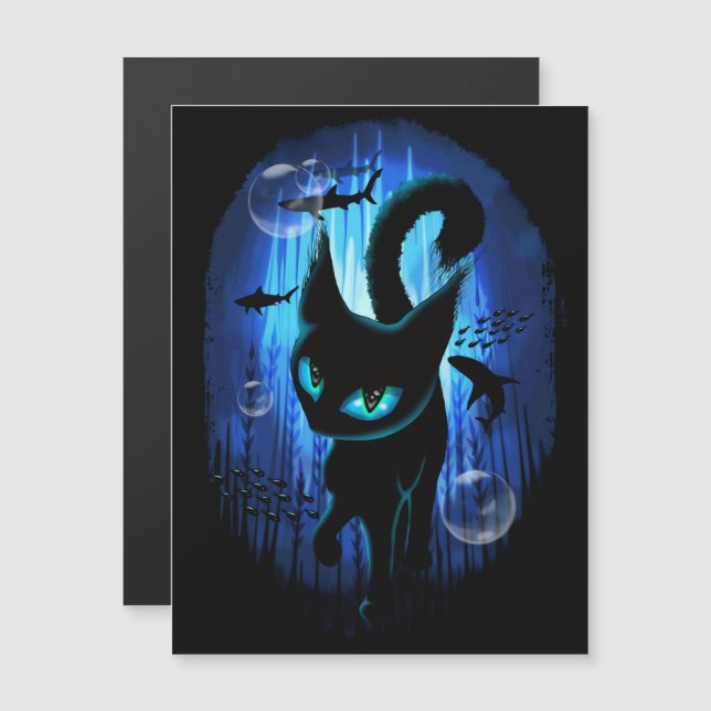 Aquaticat - surreale Katze im Tiefsee Magnetkarte (Vorne/Hinten)