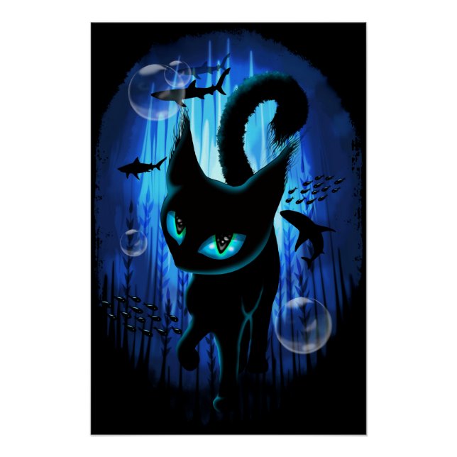 Aquaticat - surreale Katze im Tiefsee Poster (Vorderseite)